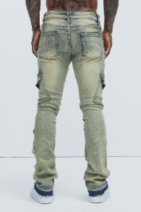 Simi Fray Cargo Stacked Skinny Flare Jeans - Vintage Blue Wash sold by Fashion Nova