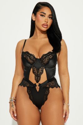 Tonight Is The Night Satin Lace Teddy - Black sold by Fashion Nova