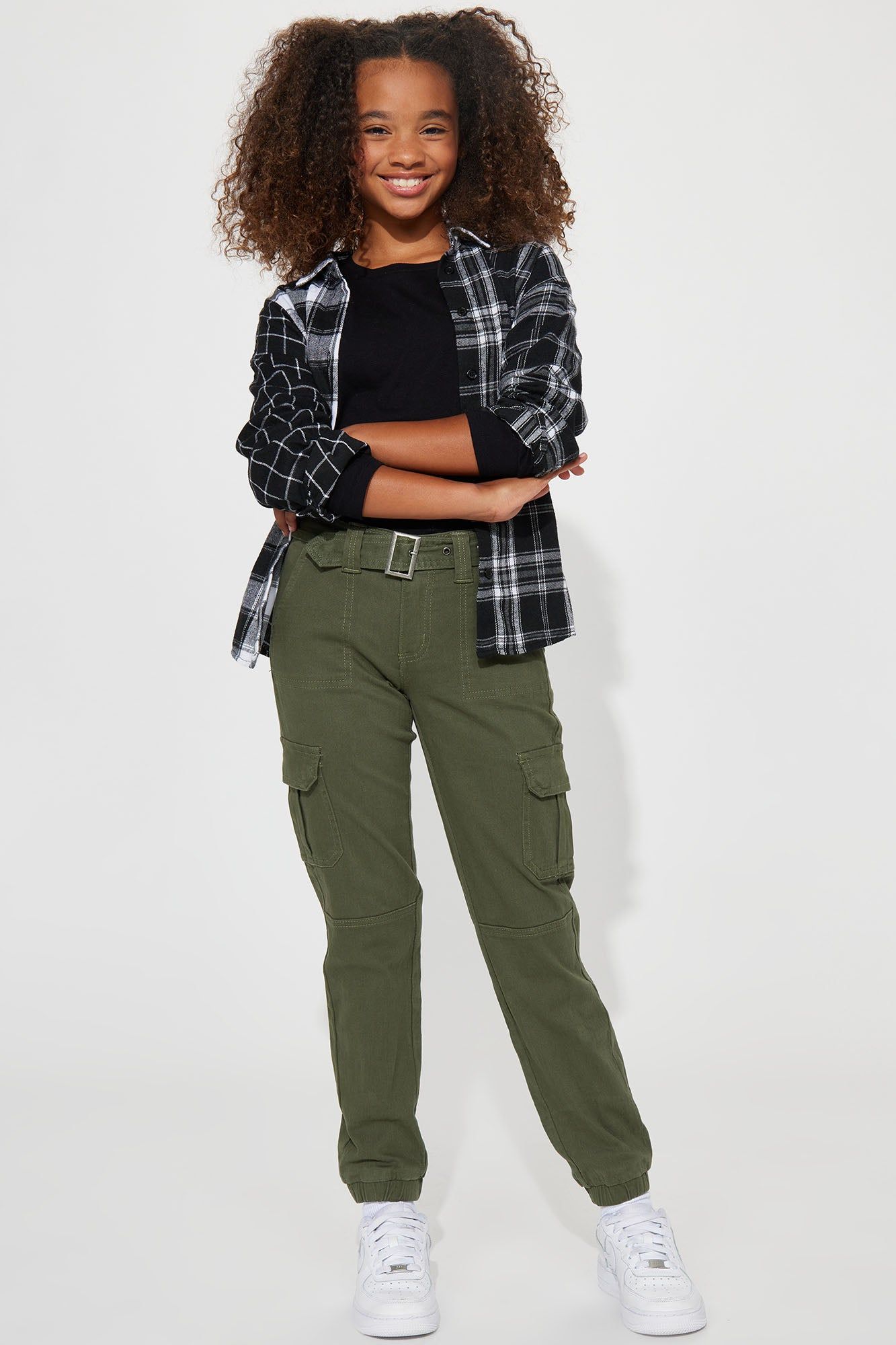 Mini Twill Belted Cargo Pants - Olive sold by Fashion Nova