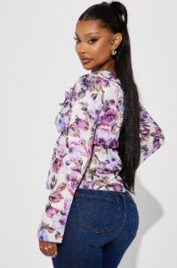 Elia Floral Blouse Top - Ivory/combo sold by Fashion Nova