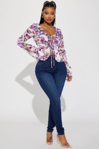 Elia Floral Blouse Top - Ivory/combo sold by Fashion Nova