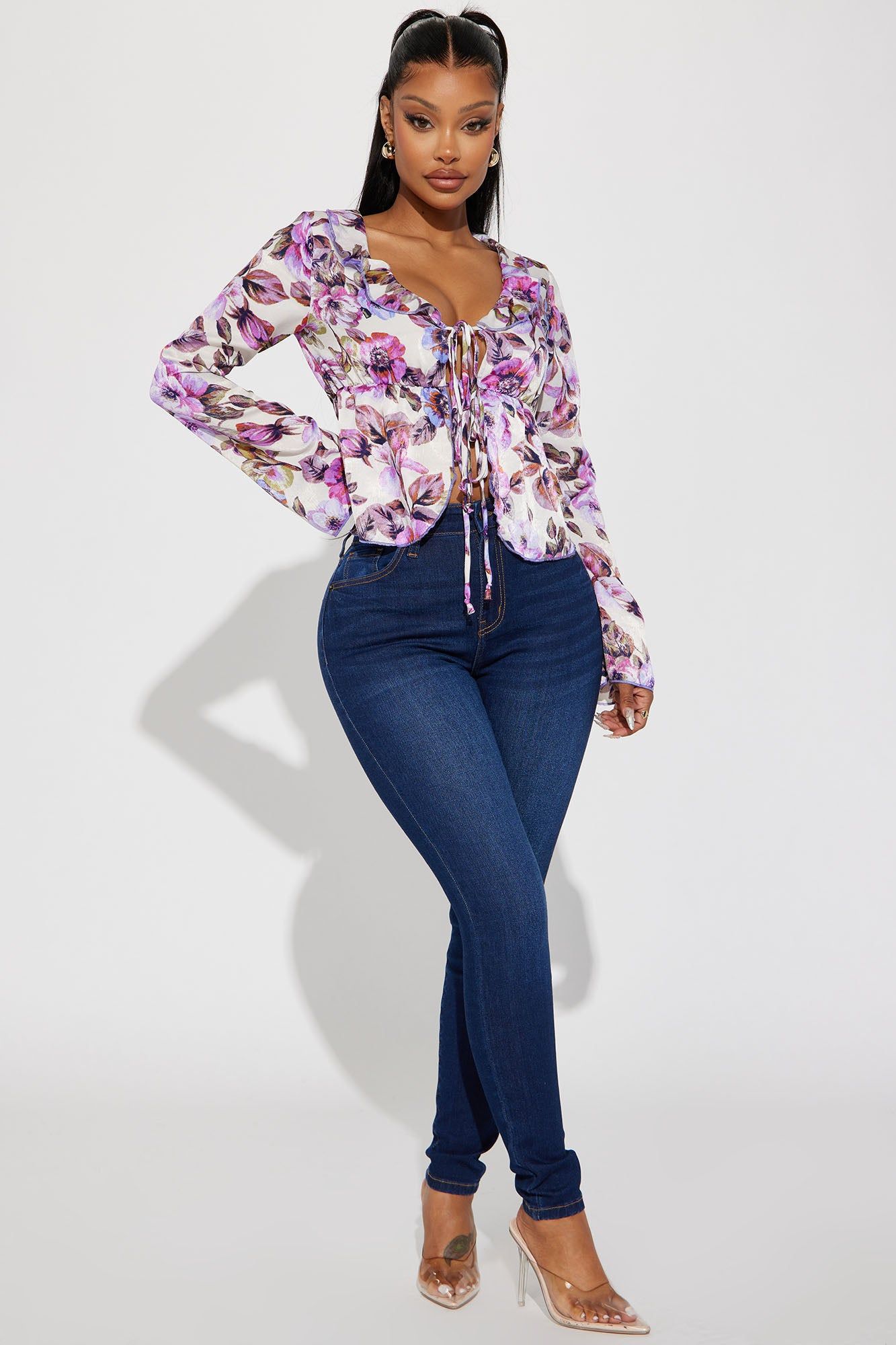 Elia Floral Blouse Top - Ivory/combo sold by Fashion Nova product image thumbnail 2