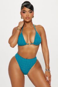 Serena Bubble 3 Piece Bikini Set - Teal sold by Fashion Nova