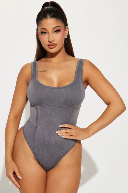 Cindy Scoop Neck Bodysuit - Charcoal sold by Fashion Nova