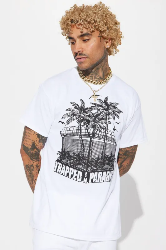 Trapped In Paradise Short Sleeve Tee - White sold by Fashion Nova