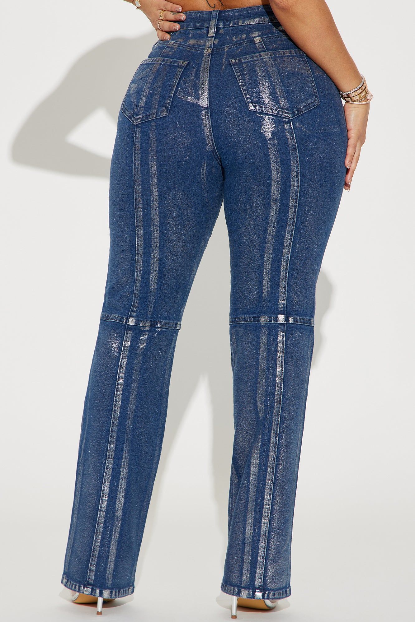 Seeing Silver Foil Straight Leg Jeans - Blue/Silver sold by Fashion Nova product image thumbnail 3