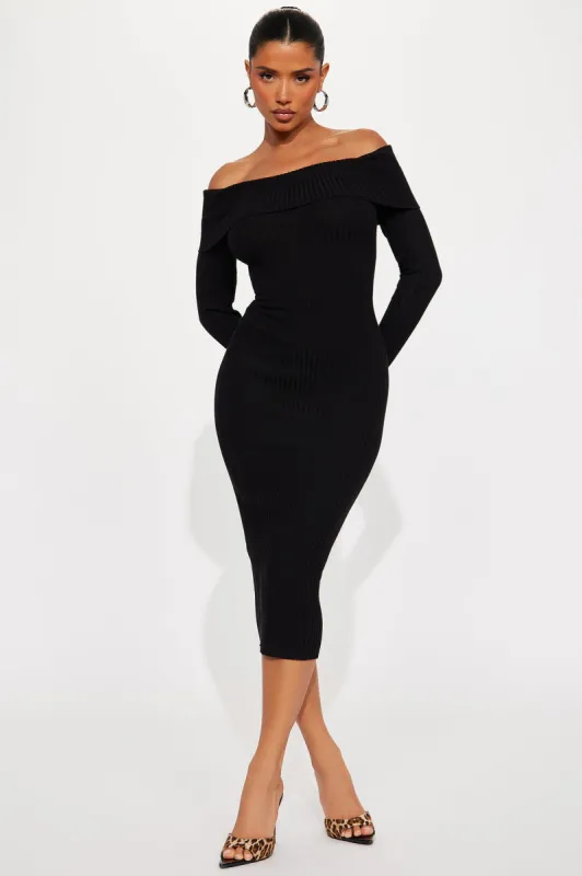 Going Steady Ribbed Midi Dress - Black sold by Fashion Nova