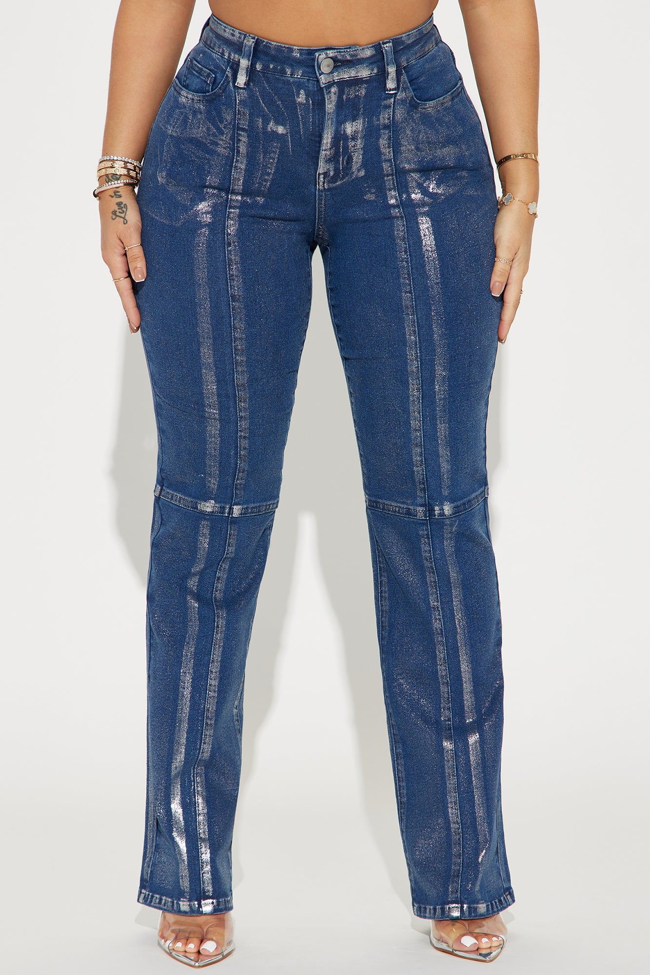 Seeing Silver Foil Straight Leg Jeans - Blue/Silver sold by Fashion Nova product image thumbnail 2