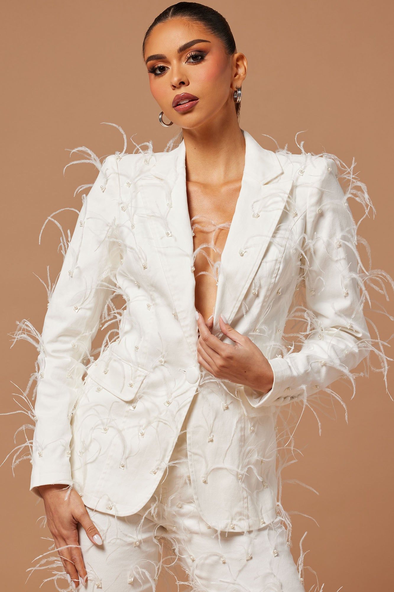 Nina Embellished Blazer - White sold by Fashion Nova