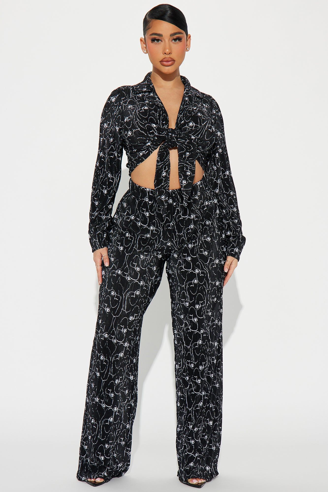 All About Me Plisse Pant Set - Black/combo sold by Fashion Nova