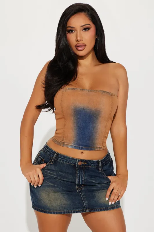 Montana Washed Denim Top - Rust/combo sold by Fashion Nova