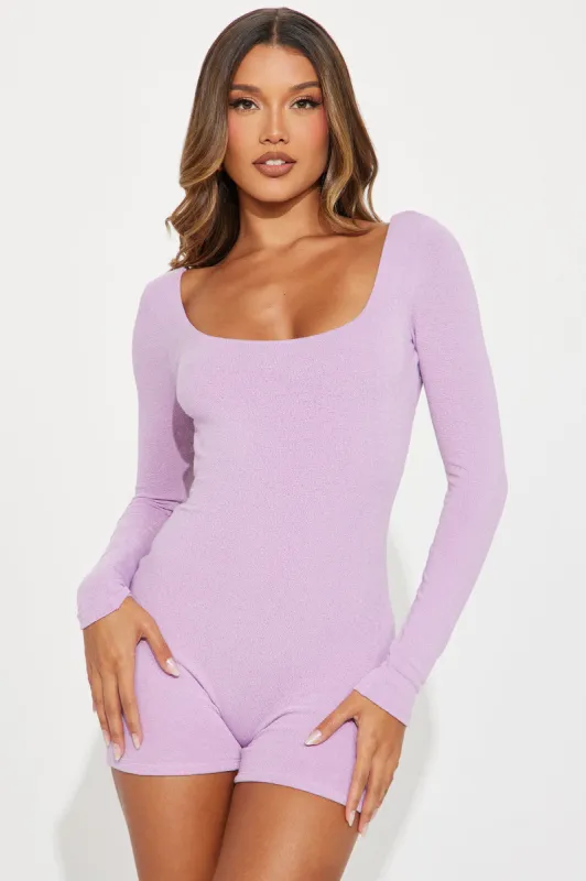 Got Me Obsessed Romper - Lavender sold by Fashion Nova