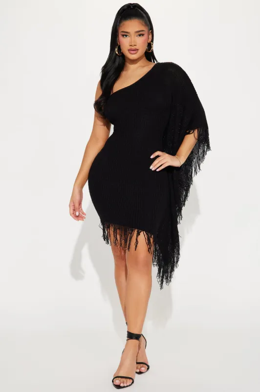 Taylor Solid Fringe Knit Mini Dress - Black sold by Fashion Nova