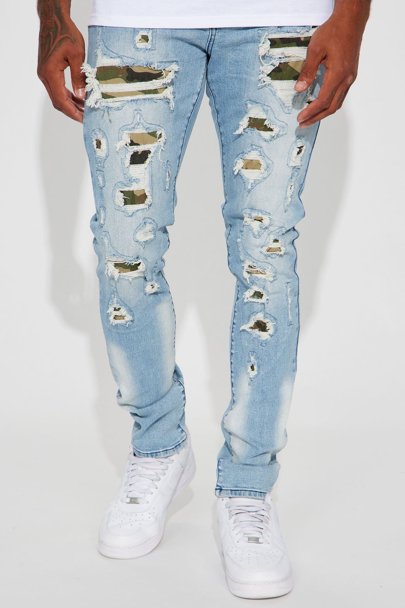 Fuel The Fire Stacked Skinny Jeans - Light Blue Wash sold by Fashion Nova