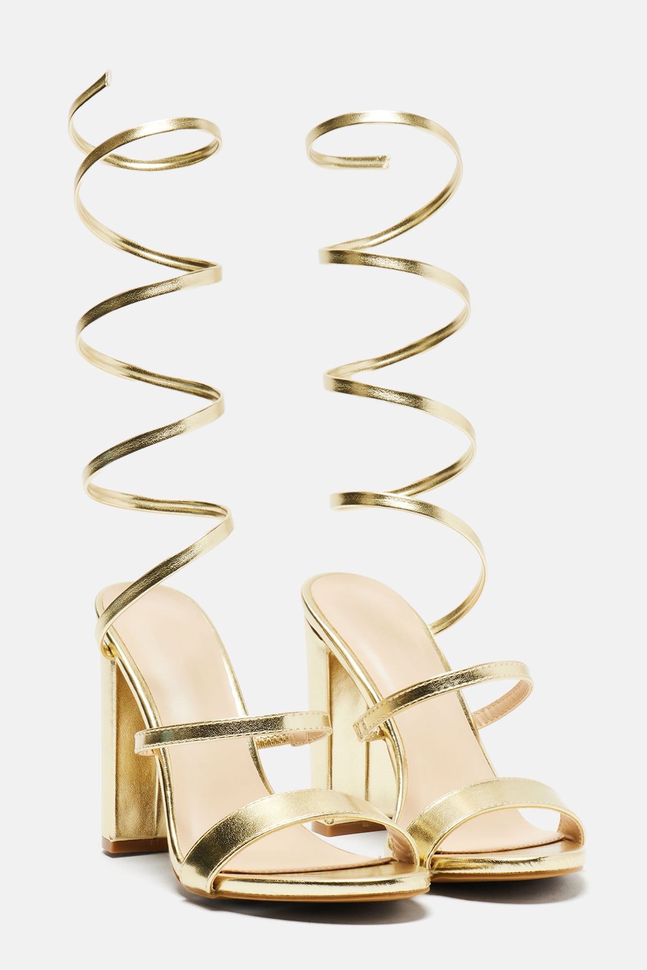 Elsie Block Heeled Sandals - Gold sold by Fashion Nova