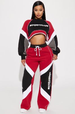 Sport Club Wide Leg Pant - Red/combo sold by Fashion Nova