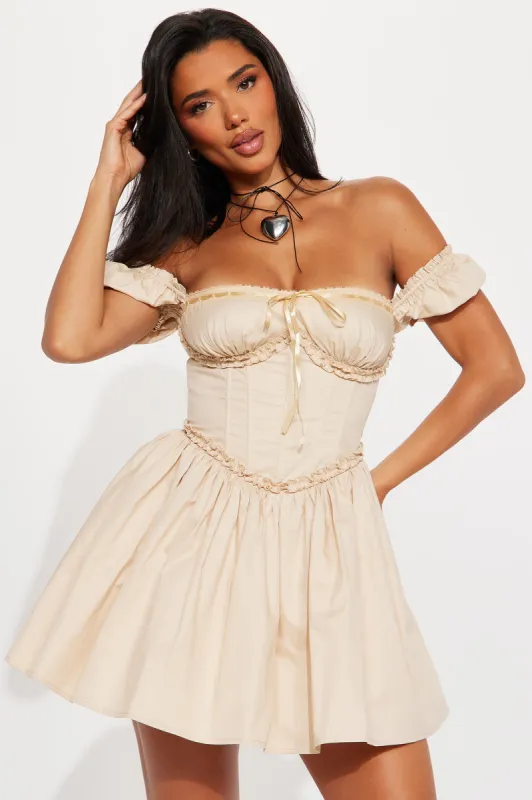 Leta Off Shoulder Corset Mini Dress - Taupe sold by Fashion Nova