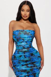 Aubriella Mesh Midi Dress - Blue/combo sold by Fashion Nova