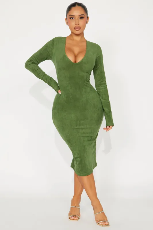 Sonya Suede Midi Dress - Green sold by Fashion Nova