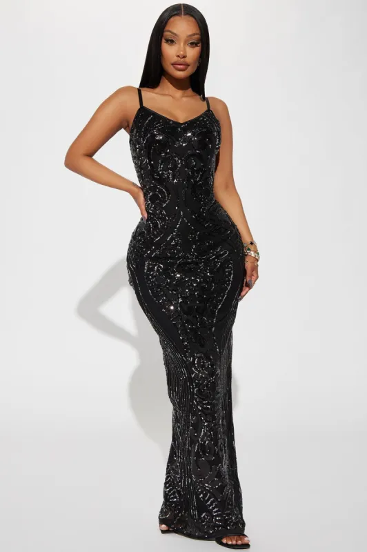 Rule The Night Sequin Maxi Dress - Black sold by Fashion Nova