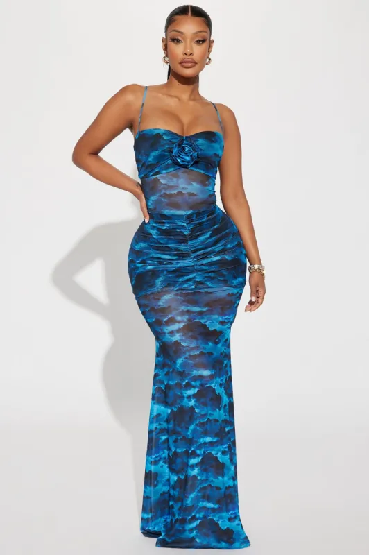 Desiree Mesh Maxi Dress - Blue/combo sold by Fashion Nova
