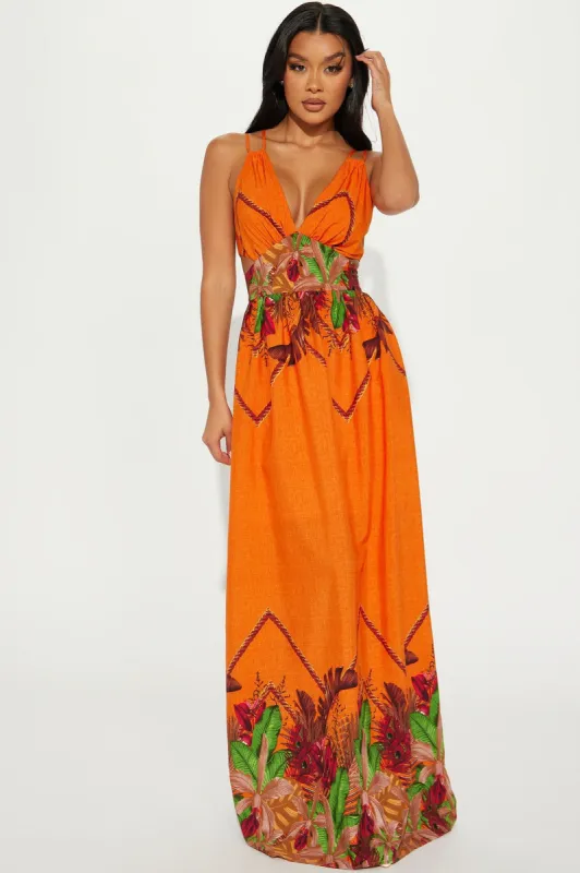 Gracelyn Tropical Maxi Dress - Orange/combo sold by Fashion Nova