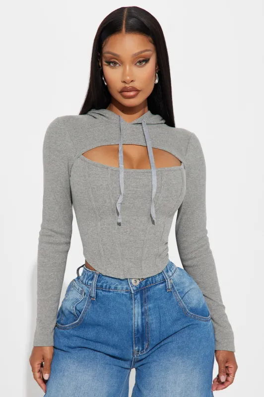Heather Long Sleeve Hooded Top - Grey sold by Fashion Nova