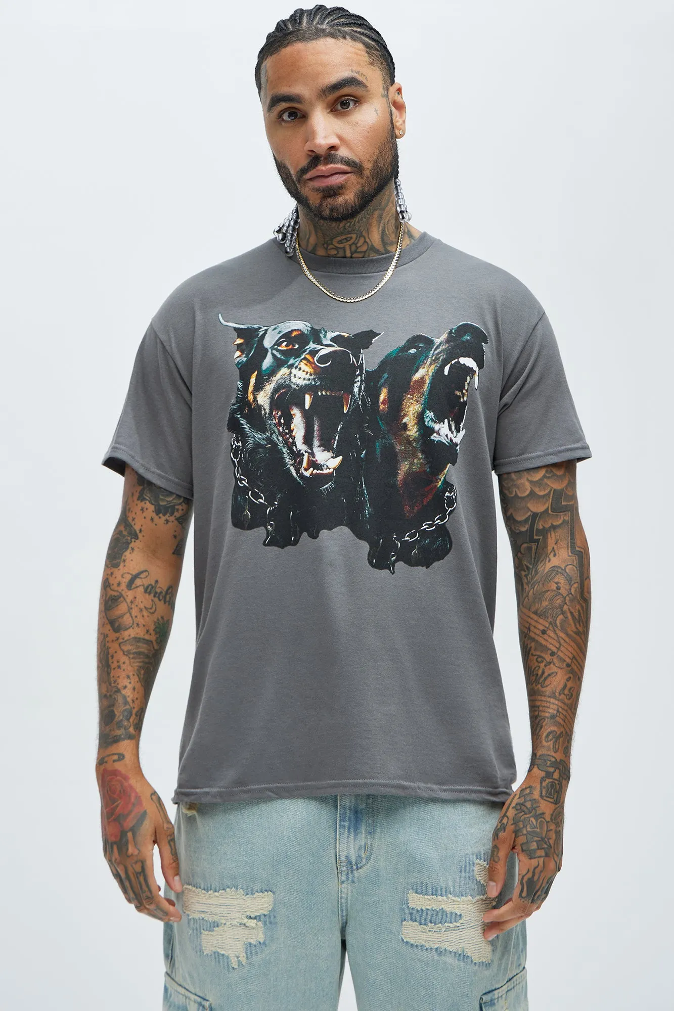 Twin Doberman Short Sleeve Tee - Charcoal sold by Fashion Nova