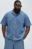Seashell Denim Shirt - Light Blue sold by Fashion Nova