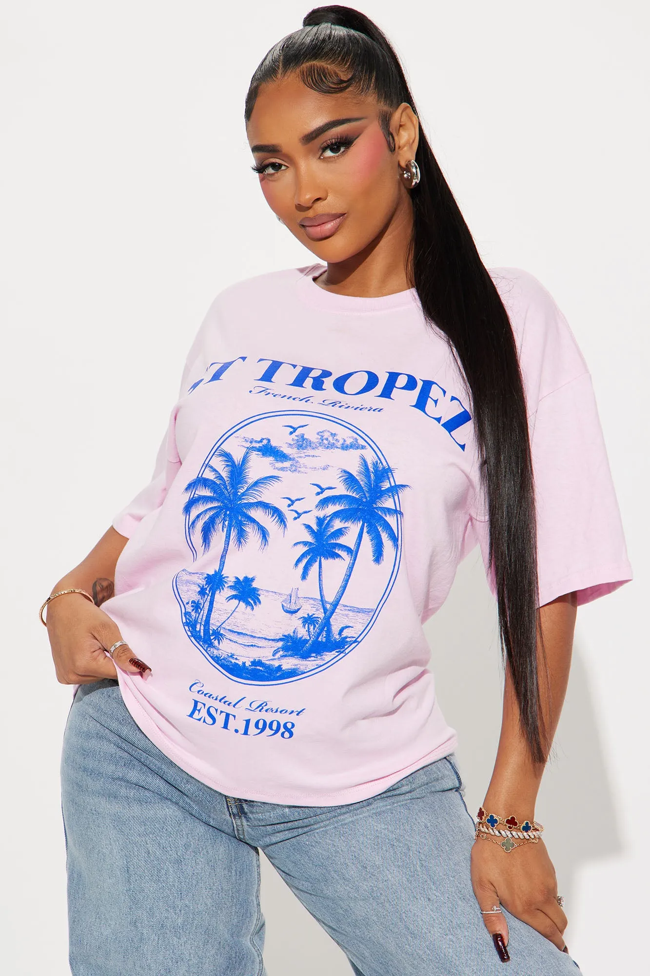 St. Tropez Palm Oversized Tee - Pink sold by Fashion Nova