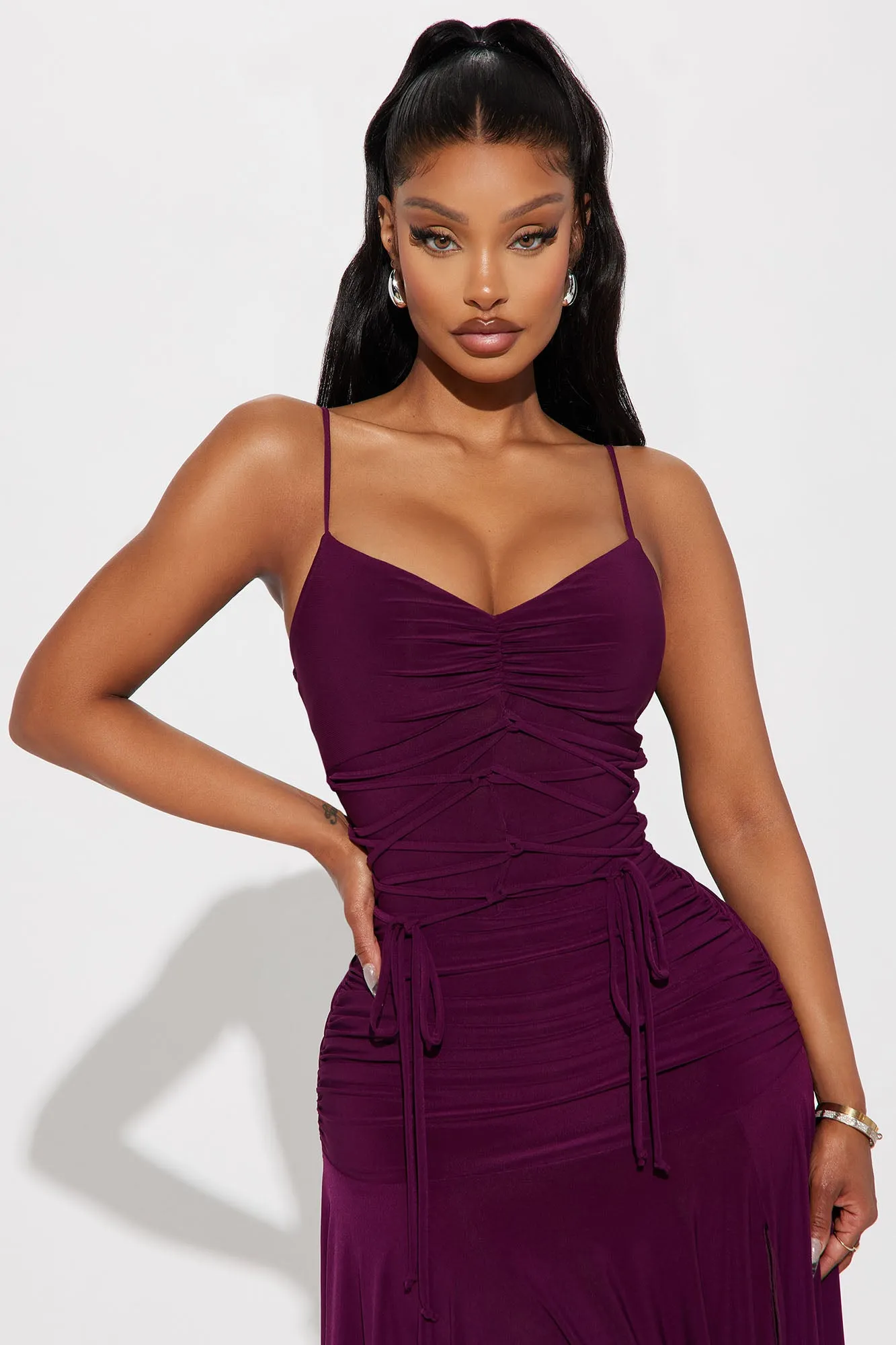 Midnight Serenade Lace Up Midi Dress - Plum sold by Fashion Nova product image thumbnail 2