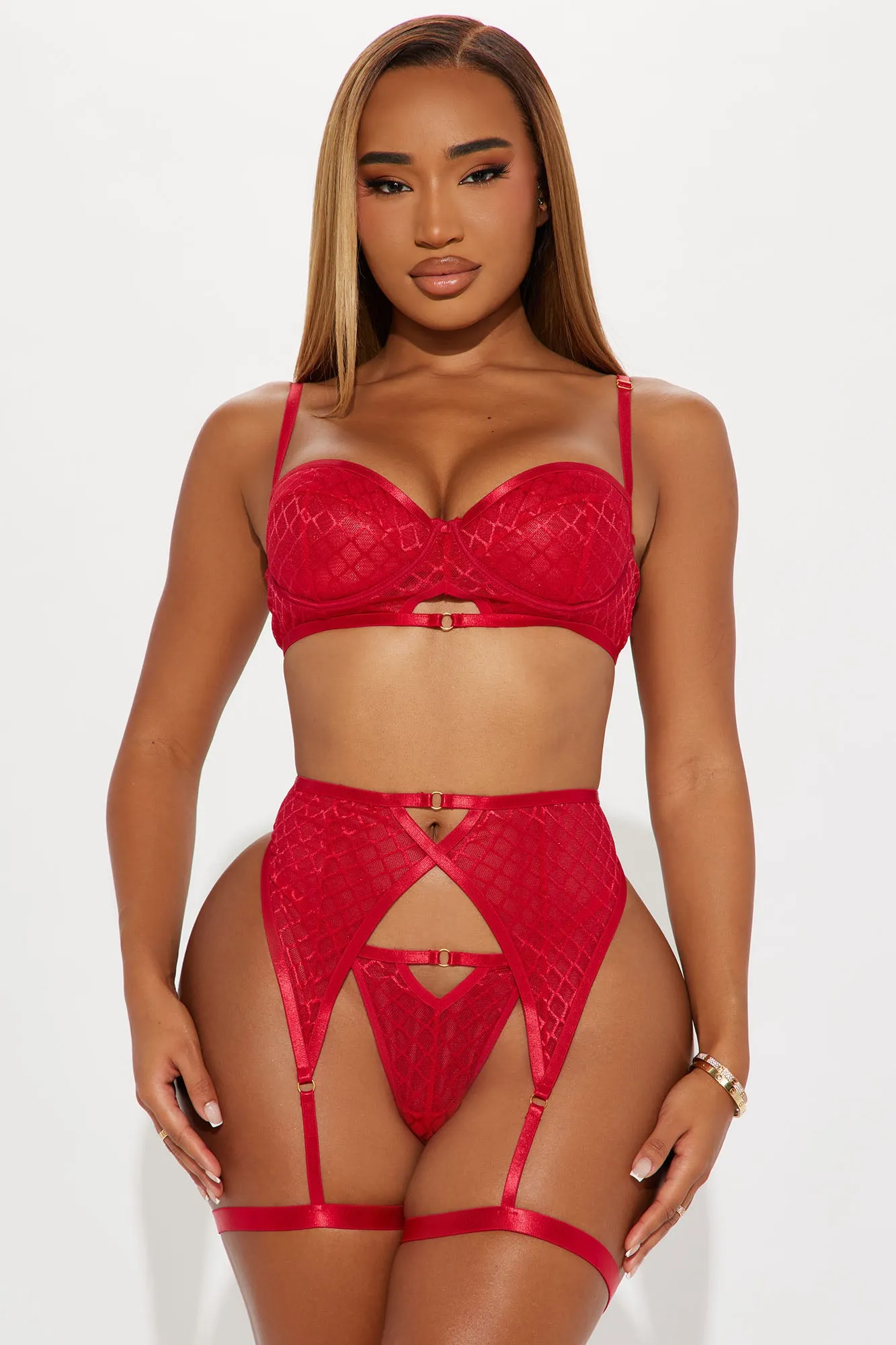 Be Your Favorite Mesh 3 Piece Set - Red sold by Fashion Nova
