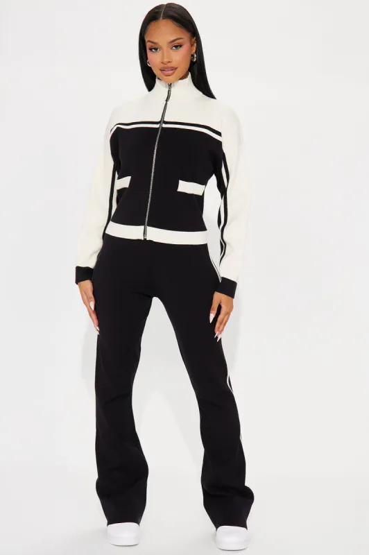 Melina Sweater Track Pant Set - Black/White sold by Fashion Nova
