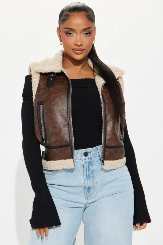 Took A Chance Faux Leather Vest - Brown sold by Fashion Nova