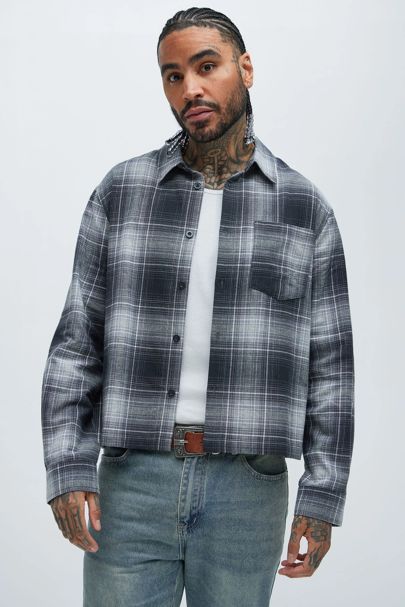 Eatonia Flannel Shirt - Grey/combo sold by Fashion Nova