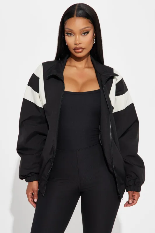 Always On The Move Windbreaker - Black/White sold by Fashion Nova