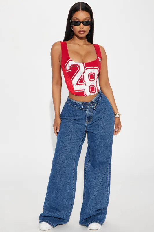 So Inspired Foldover Waistband Trouser Jeans - Medium Wash sold by Fashion Nova