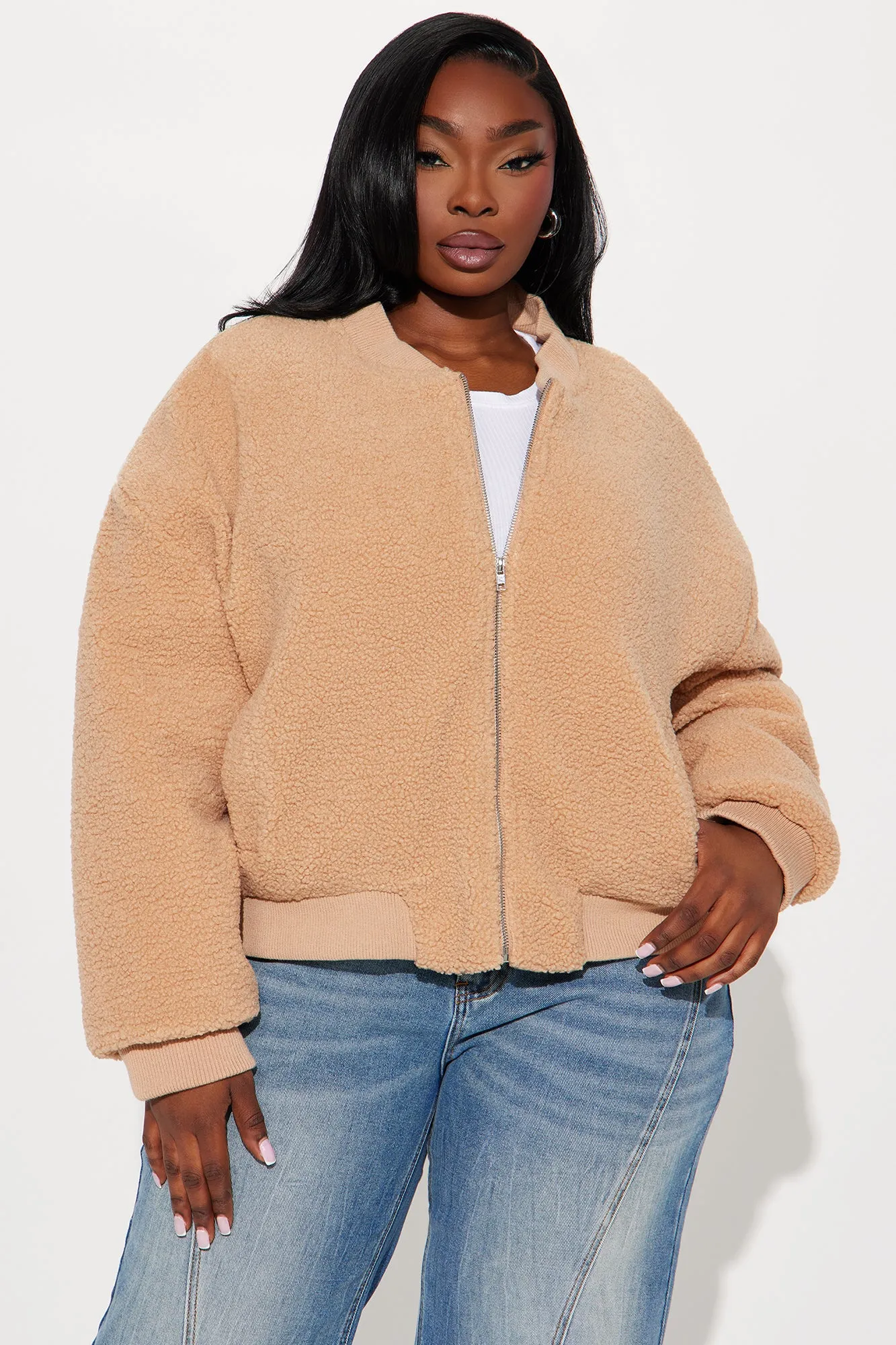 Get Even Sherpa Bomber Jacket - Brown sold by Fashion Nova product image thumbnail 3