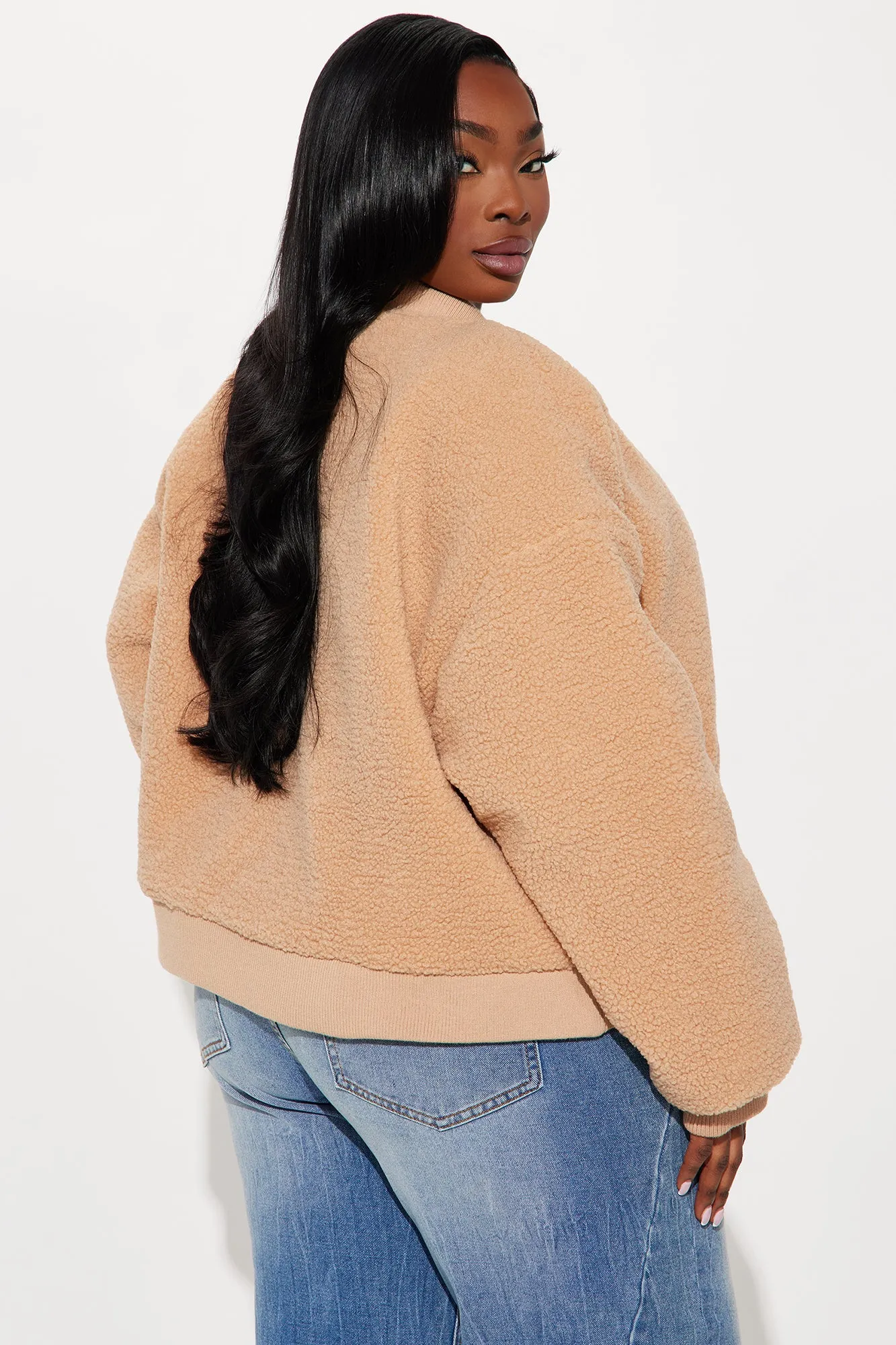 Get Even Sherpa Bomber Jacket - Brown sold by Fashion Nova product image thumbnail 4