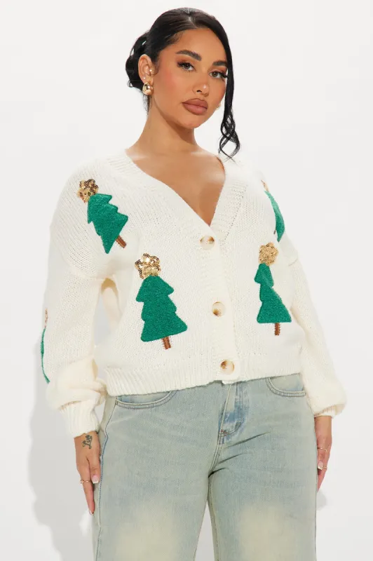 Christmas Tree Embellished Cardigan - Ivory/combo sold by Fashion Nova