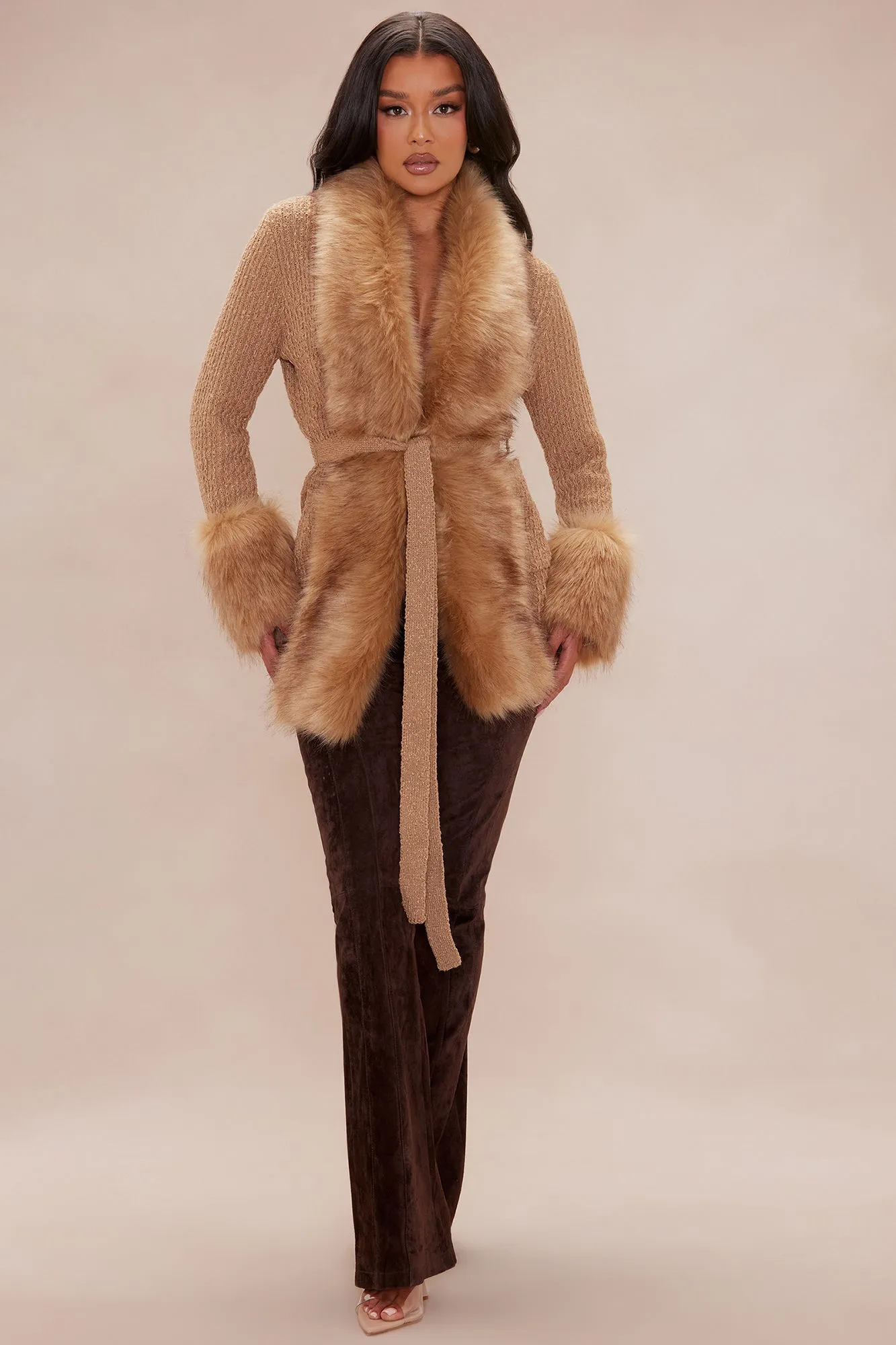 Moscow Fur Cardigan - Camel sold by Fashion Nova