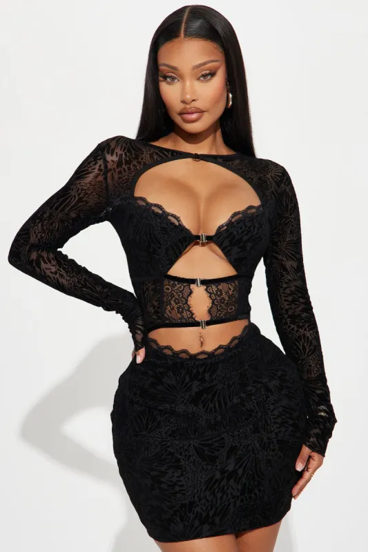 Alexa Longsleeve Mesh Mini Dress - Black sold by Fashion Nova