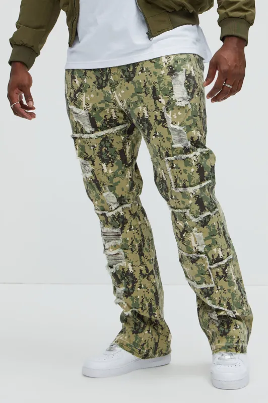Manchester Stacked Skinny Flare Pants - Camouflage sold by Fashion Nova