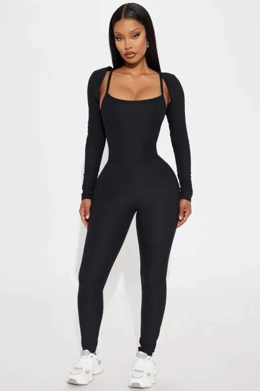 Unbothered Seamless Jumpsuit Set - Black sold by Fashion Nova