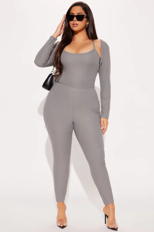 Unbothered Seamless Jumpsuit Set - Heather Grey sold by Fashion Nova