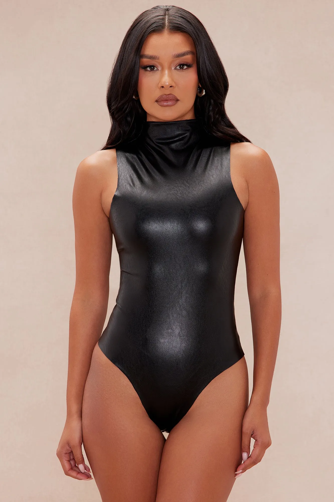 Vienna Faux Leather Bodysuit - Black sold by Fashion Nova