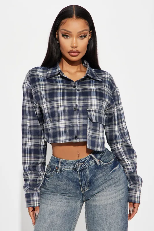 Monty Cropped Plaid Shirt - Navy/combo sold by Fashion Nova