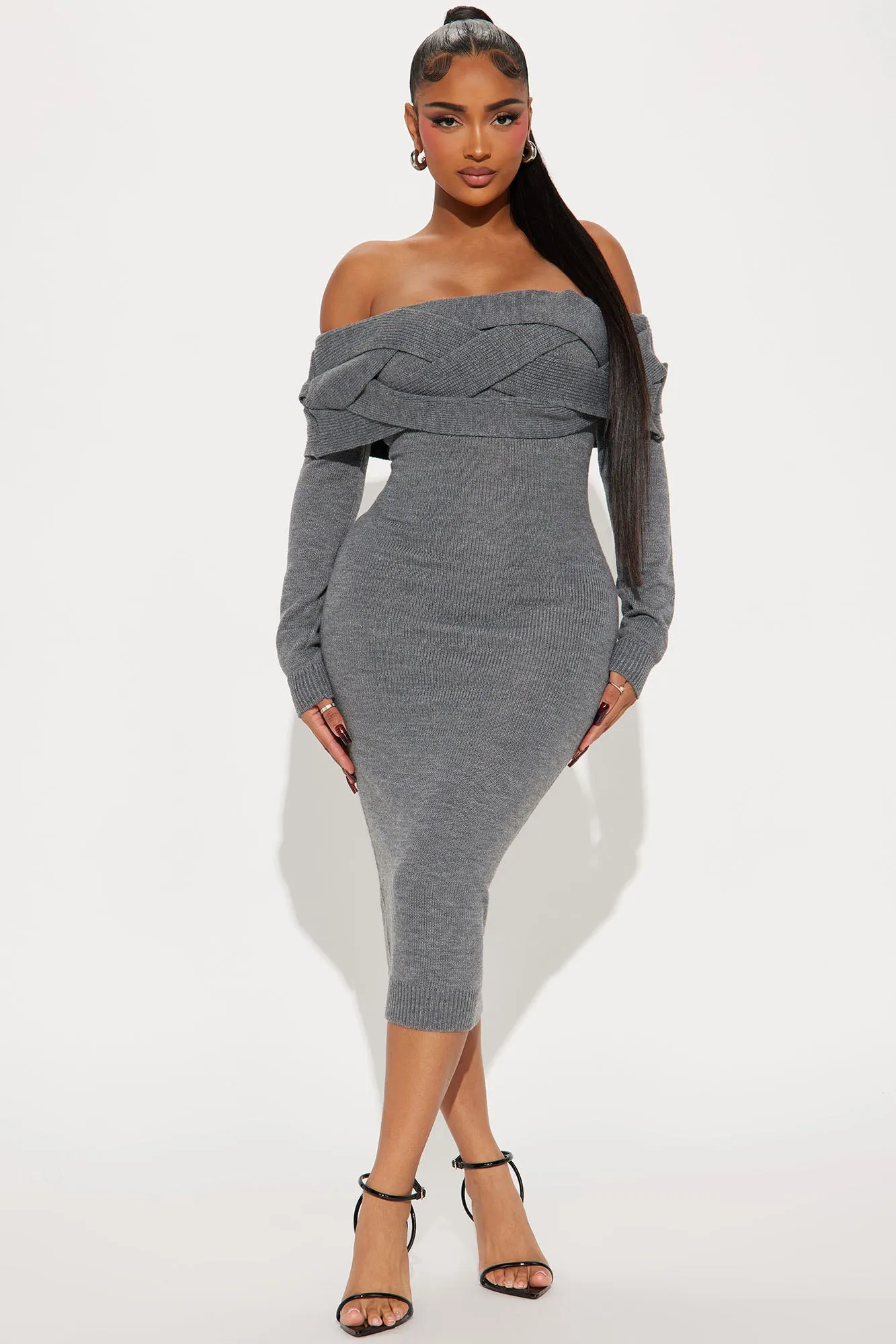 Vivien Sweater Midi Dress - Charcoal sold by Fashion Nova