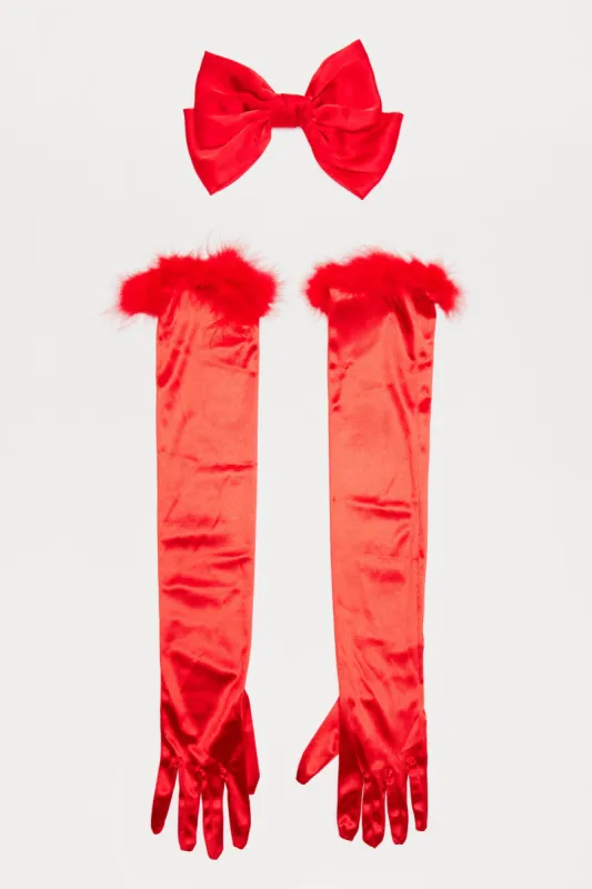 Upscale Evening Glove And Hair Gift Set - Red sold by Fashion Nova