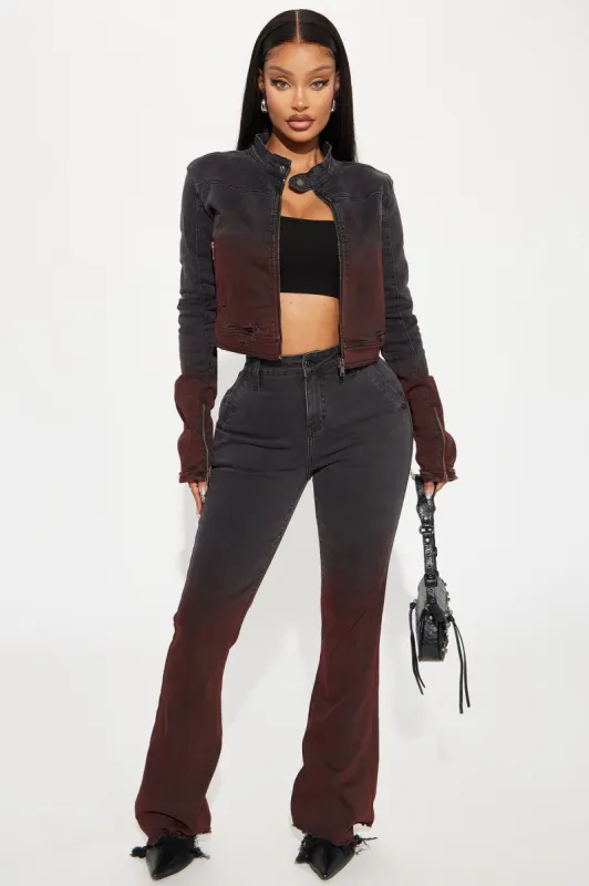 Out Of Reach Ombre Straight Leg Jeans - Black/Red sold by Fashion Nova